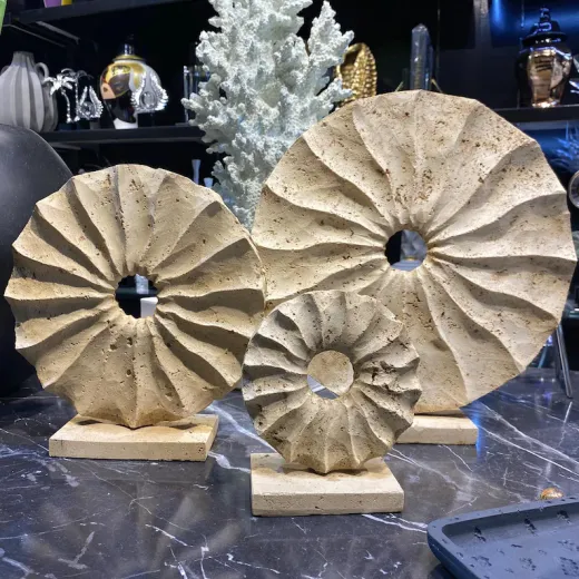 Set Dekorativ Stone Circle – 3 Copë, Krem